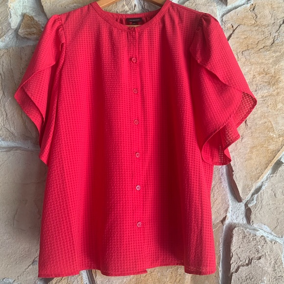 Who What Wear Tops - Who What Wear Red Button Up Short Sleeve Top